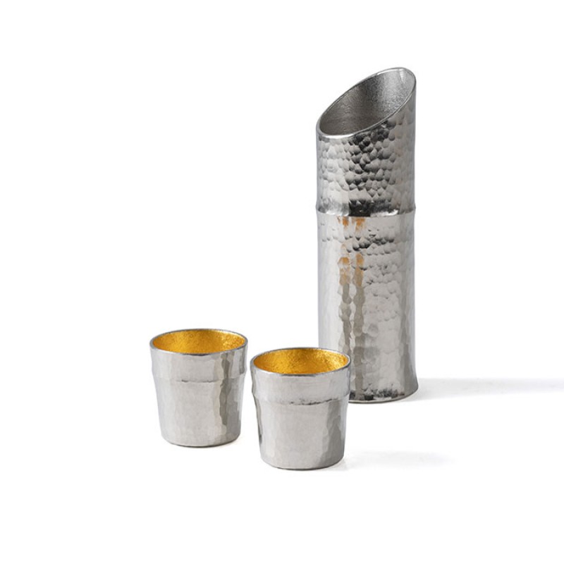 Bamboo Hammered Pewter Sake Set
